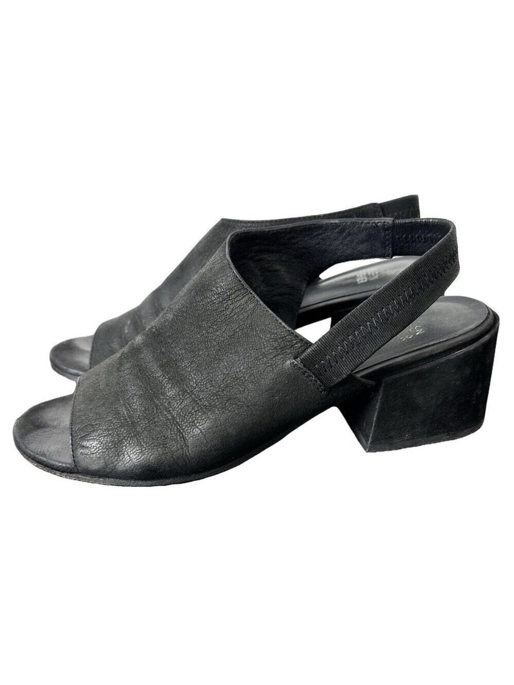 Eileen Fisher Leigh Nubuck Slingback Chunky Heel Sandal Black 7.5M Women $235